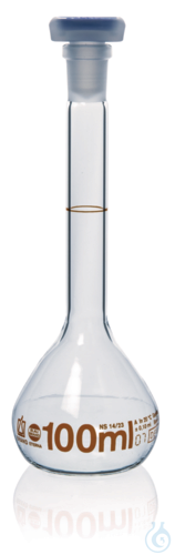 Vol. flask BLAUBRAND-ETERNA A DE-M, 100 ml, Boro 3.3, NS 14/23, PP-stopper