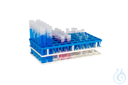 Multistand Plus for Sample Tubes Ø 12-18 mm, PP, 5 x 10 positions, white- blue