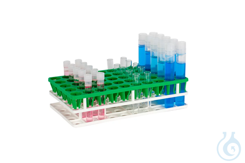 Multistand Plus for Sample Tubes Ø 12-18 mm, PP, 5 x 10 positions, white- green