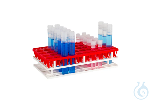 Multistand Plus for Sample Tubes Ø 12-18 mm, PP, 5 x 10 positions, white- red