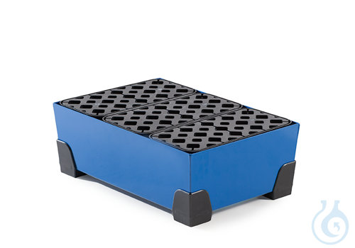 Sump for small containers steel lam. blue grid PE PE feet V=30L, 584x392x200
