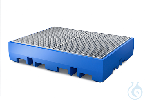 Sump pallet PE blue grid galv. forklift accessible V=440L, 1720x1300x350