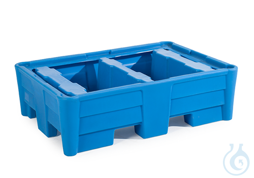 Sump pallet PE blue forklift accessible V=220L, 1330x930x385