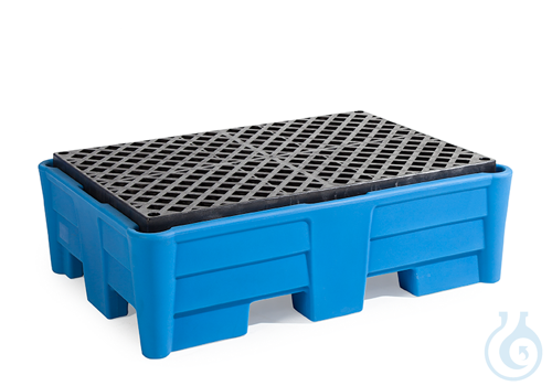 Sump pallet PE blue grid PE forklift accessible V=220L, 1330x930x410