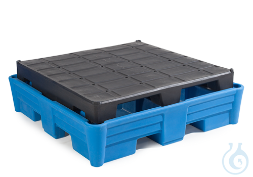 Sump pallet PE blue palette PE forklift accessible V=220L, 1330x1330x410