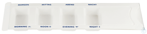 Medicine dispenser of polypropylene, 4 cases, with cover, sales unit: 200