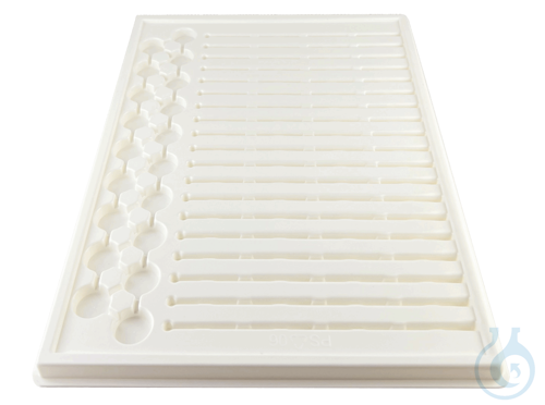 Medicine tray of polystyrene, white, for 19 medicine cups and 19 medicine