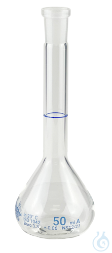 Volumetric flasks, borosilicate glass 3.3 conformity certified, without stopper