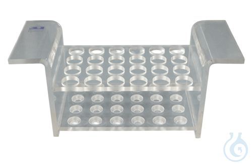 Water bath racks of Plexiglas® for 20 tubes up to approx. 18 mm Ø Bohrungen 18