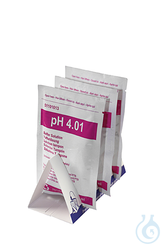 pH buffer solution with certificate of analysis, package with 20 bags of 25 ml