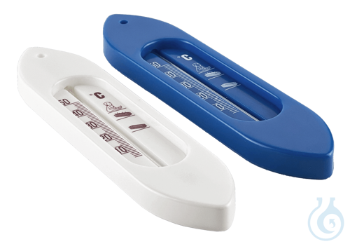 Bath thermometer, boat shape, plastic white / blue