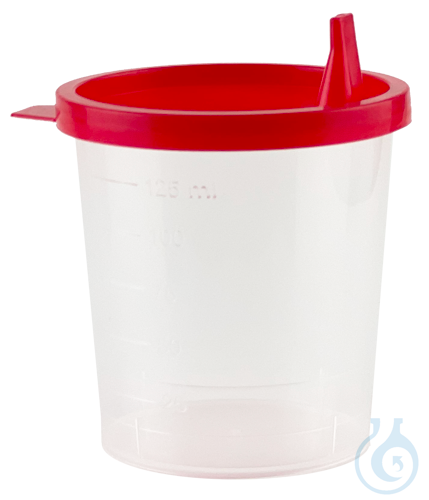 Urine specimen containers, disposable, polypropylene, with cover and marking