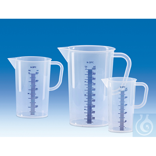Graduated beakers, PP, blue raised scale Volume 1000 ml, Graduation 10 ml