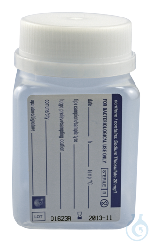 Bottles for drinking water analysis, with sodium thiosulphate, polypropylene,