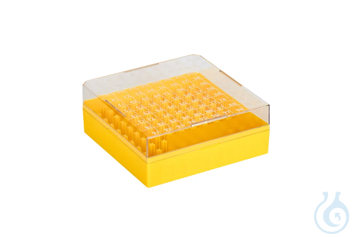 Cryo Boxes, PC, grid 10 x 10, yellow, 132 x 132 x 52 mm