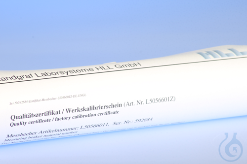 Factory calibration certificate for measuring cup for bulk density.