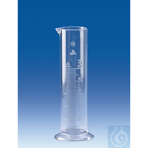 Graduated cylinders, SAN, short form, 100 ml : 2 ml, moulded scale