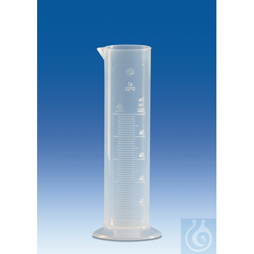 Graduated cylinders, PP, short form, 100 ml : 2 ml, moulded scale