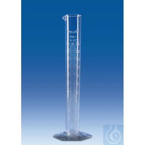 Graduated cylinders, SAN, tall form, 100 ml : 1 ml, moulded scale