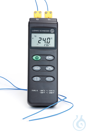 Digital thermometer type 13100, -200+1370 °C/-328+2498 °F, with 2 probes type K