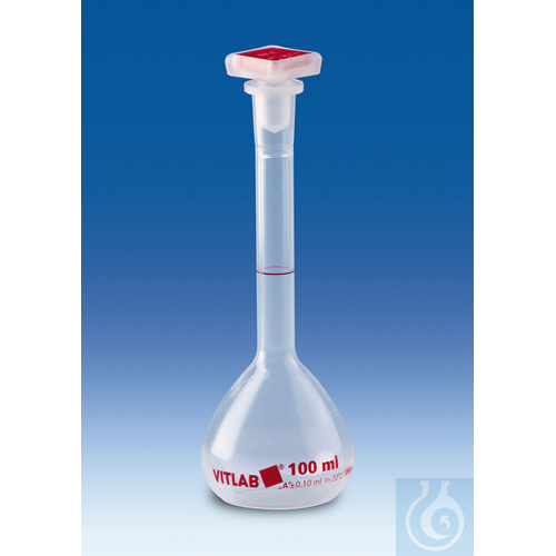 Volumetric flask, PMP, class A, 100 ml, with stopper, NS 14/23, with ring-mark,