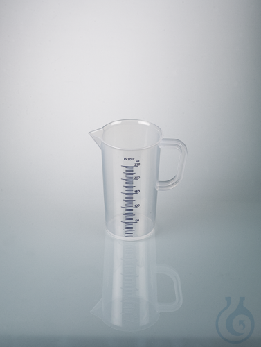 Graduated beaker w/handle, PP, 250 ml, blue grad.