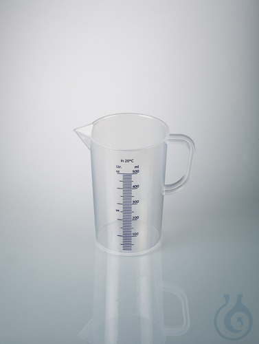 Graduated beaker w/handle, PP, 500 ml, blue grad.