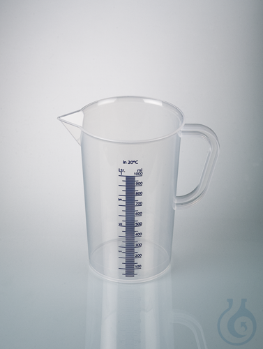 Graduated beaker w/handle, PP, 1000 ml, blue grad.