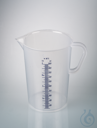 Graduated beaker w/handle, PP, 2000 ml, blue grad.