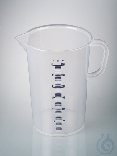 Graduated beaker w/handle, PP, 3000 ml, blue grad.