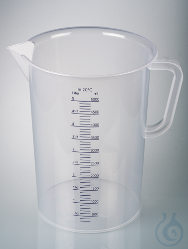 Graduated beaker w/handle, PP, 5000 ml, blue grad.