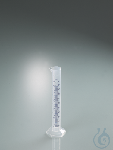 Grad. cylinder, PP, blue scale, categ. B, 100 ml