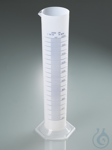 Grad. cylinder, PP, blue scale, categ. B, 2000 ml