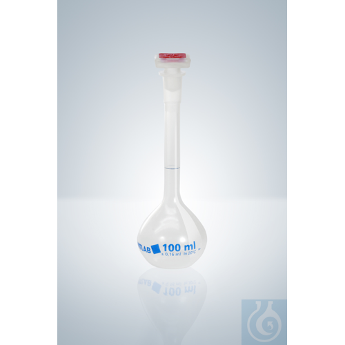 VOLUMETRIC FLASK PP, B 100 ML, NS 14/23, WITH POLYSTOPPER