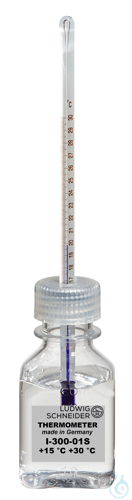 Bottle thermometer for incubators, +15+30:0.1 °C, ID total, TL 180 mm, bottle 60