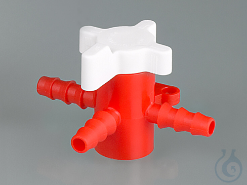 Three-way valve, PP/PE, Ø 5-7mm, NW 4mm, red/white