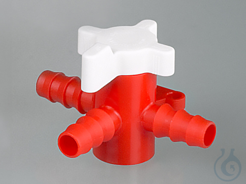 Three-way valve, PP/PE, Ø 7-9mm, NW 6mm, red/white