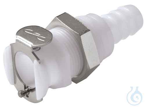 CPC coupling POM, female, w/ valve, mount., Ø9,5mm
