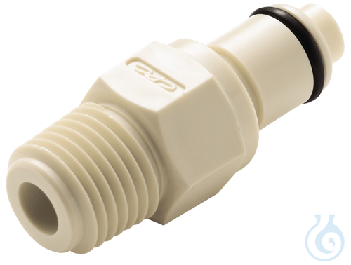 CPC coupling, PP, male, w/ valve, 1/4'' NPT