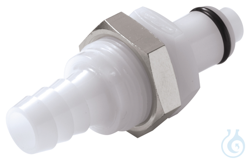 CPC coupling POM, male, w/ valve, mount., Ø 9,5 mm
