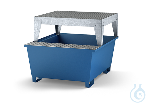 IBC-station steel lam. blue grid galv. forklift pockets V=1000L, 1350x1650x1180