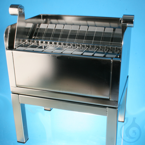 Staining bench with 2 tilting devices and rack, working width 330 mm, histology