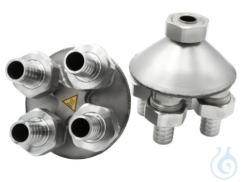 2 Quad distributing adapters, G 1 1/4'' female, with barbed fittings for tubing