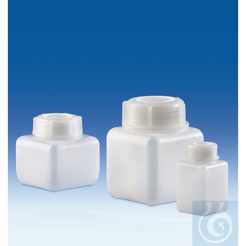 Wide-neck bottle, PE-HD, square, 100 ml, with screw cap, PE-LD, GL 32