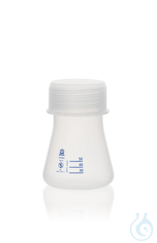 Erlenmeyer flask, wide neck, PP, 50 ml, with screw cap GL45