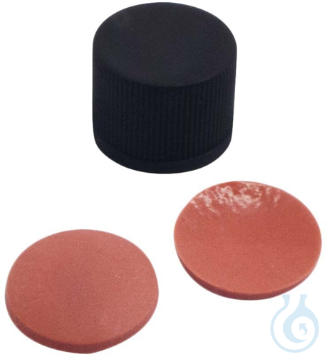 13 mm Seal PP Screw Cap, black, closed, Natural Rubber red-orange/TEF transp.