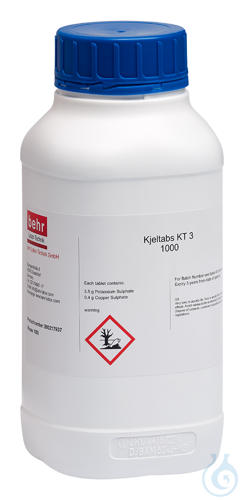 KT3 Kjeldahl catalyst tablets 3,5 G K2S04, 0,4 G CUS04 (box of 1000 pcs.)