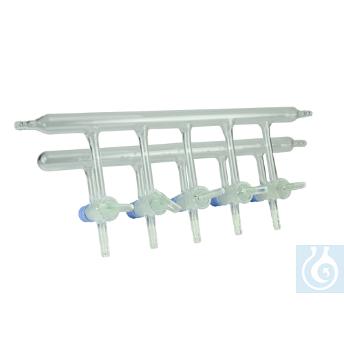 neoLabLine Schlenkline / Stickstoff-Verteilerrechen mit 5 Patent-2-Wege-Glashähn