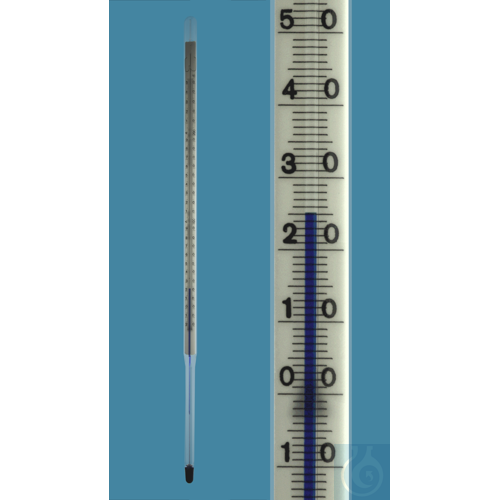 Precision thermometer with straight stem, similar DIN, enclosed scale,