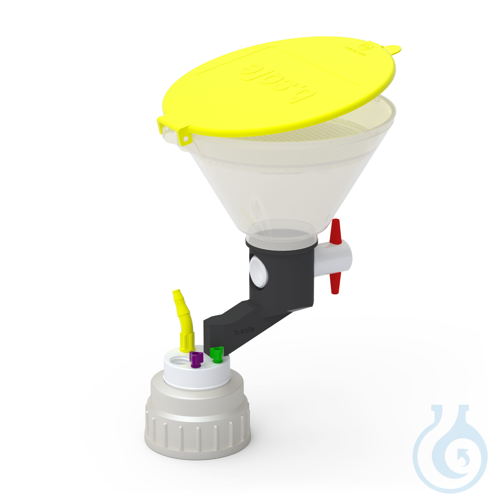 b.safe Waste Cap B53 with Funnel, 2x UNF1/4'', 1x GL14, 1x NPT1/8'' Screw cap